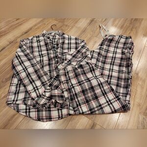 Victoria's Secret Women Flannel Pajama Set Red Black White Plaid Size Small EUC